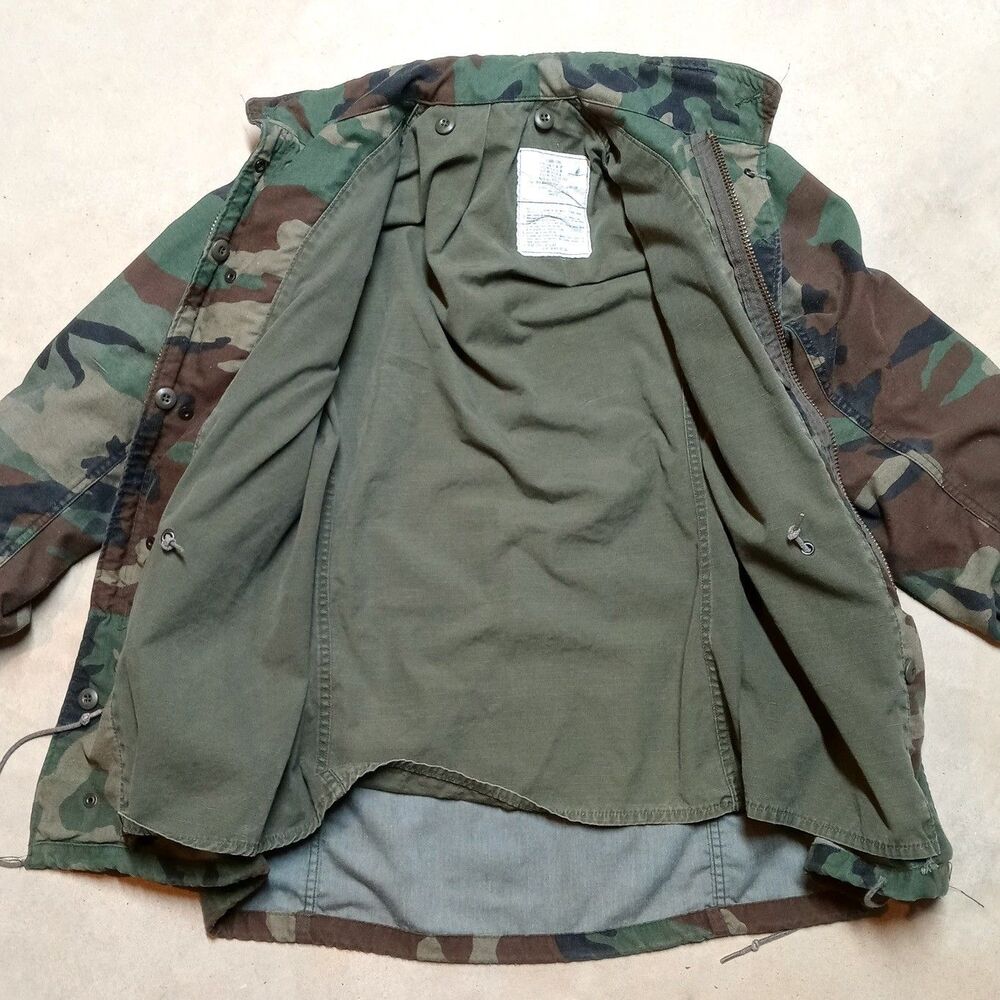 Vintage US Military M65 Field Jacket Woodland Camo Cold Weather Coat XS Long - Picture 7 of 13